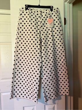 Ladies boutique Polka Dot denim Pants - White with Black Dots